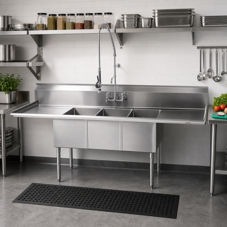 Product image #2 for John Boos E-Series 84-Inch 3-Compartment Stainless Steel Sink with Left & Right Drainboards