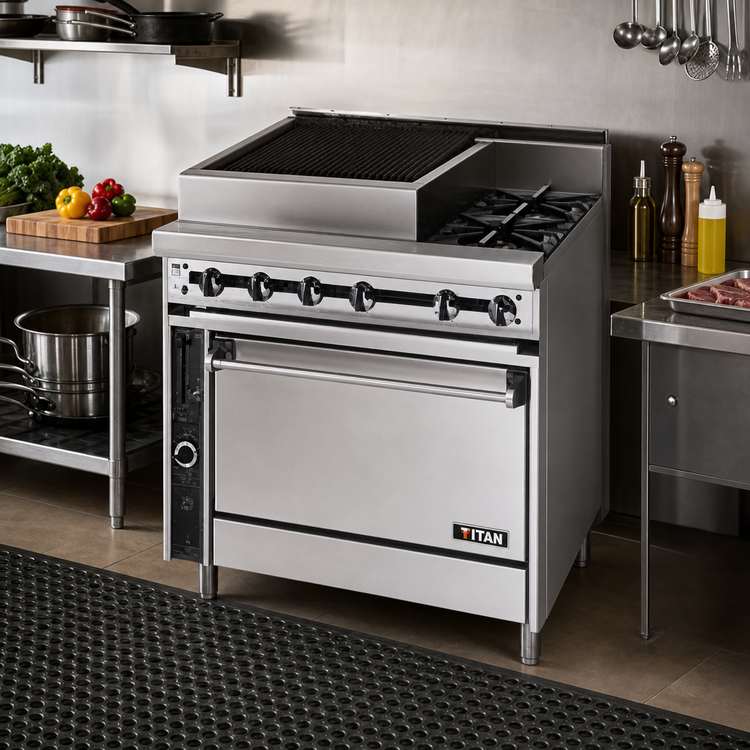 Product image #2 for Titan JTRH-24B-2-36 Heavy Duty 36" Gas Range with 24" Charbroiler and Standard Oven