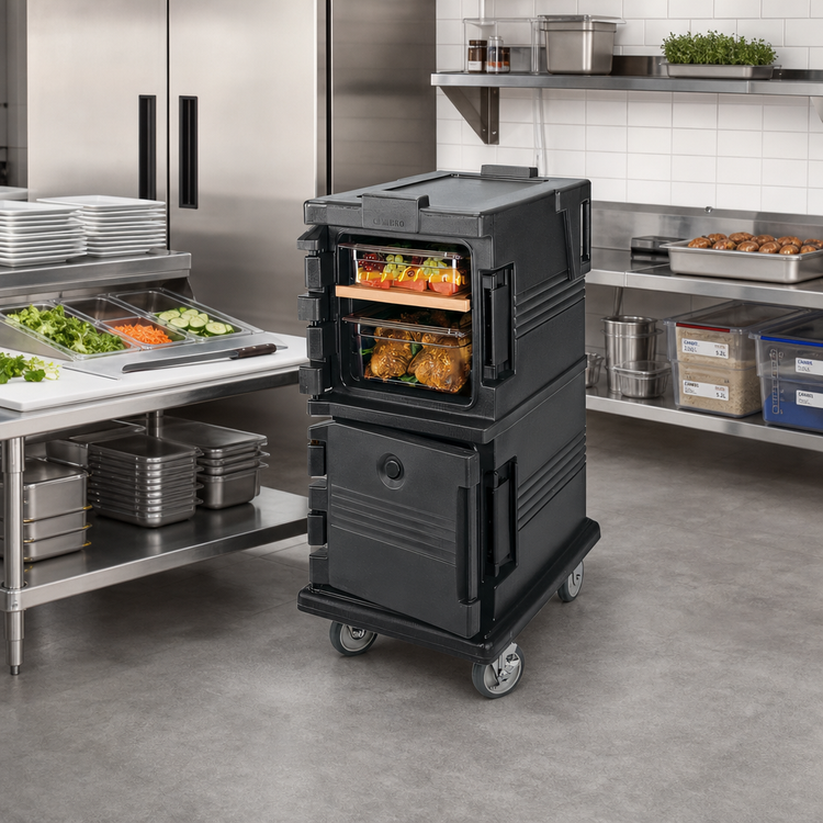 Product image #3 for Cambro Ultra Camcart® Double-Compartment Front-Loading Insulated Food Pan Cart, Black