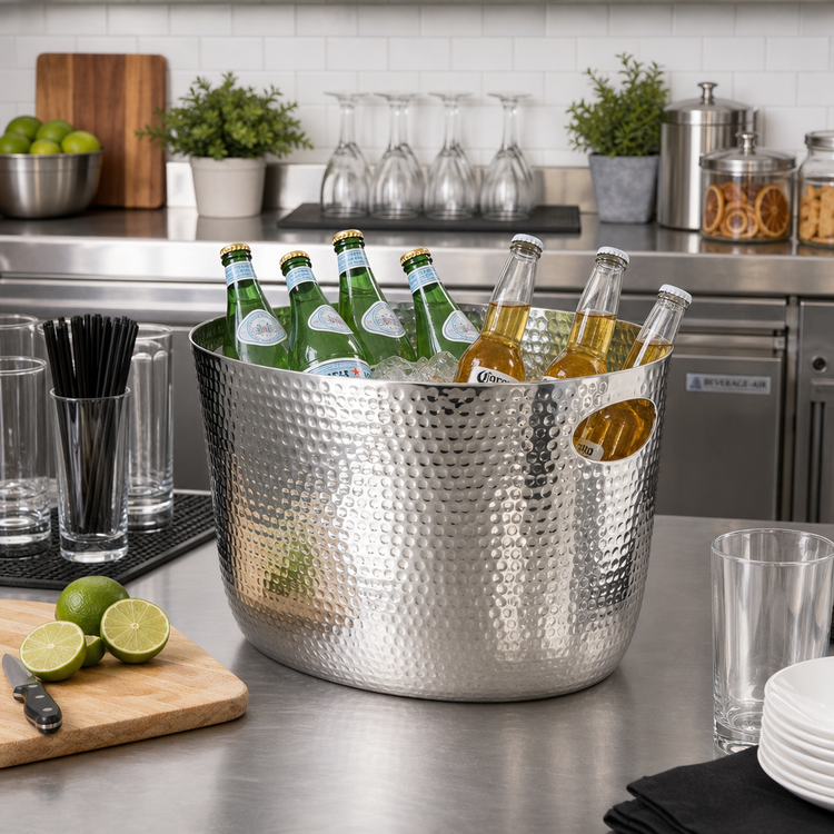 Product image #2 for American Metalcraft Oval Hammered Aluminum Beverage Tub, 7-3/4 qt., Silver