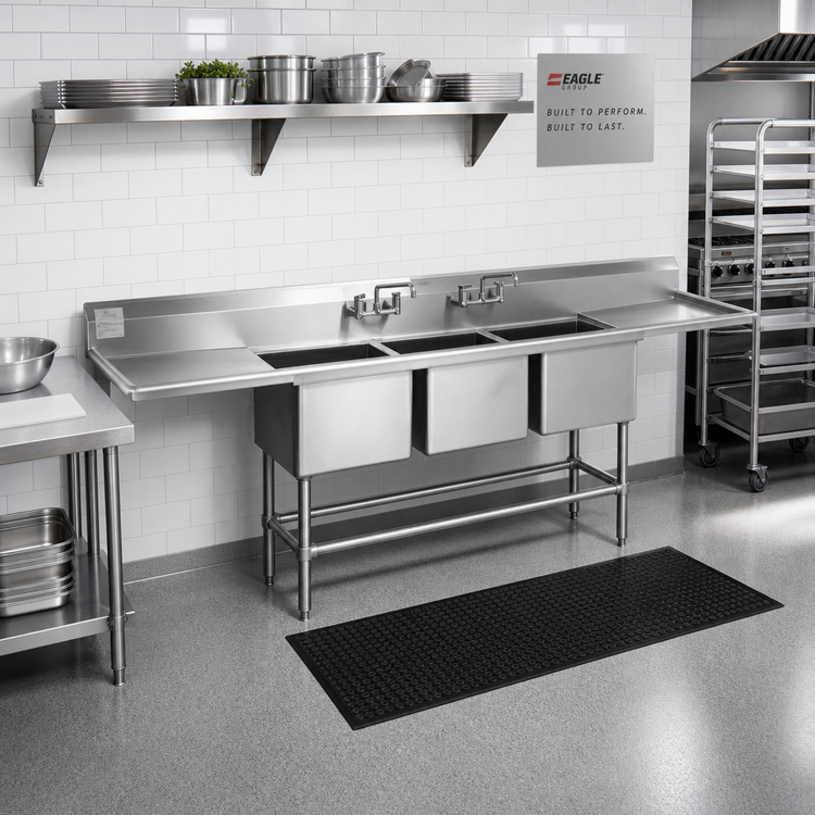 Product image #2 for Eagle Spec-Master FN Series Coved-Corner Three-Compartment Sink with 36-Inch Left Drainboard, 300 Series Stainless Steel