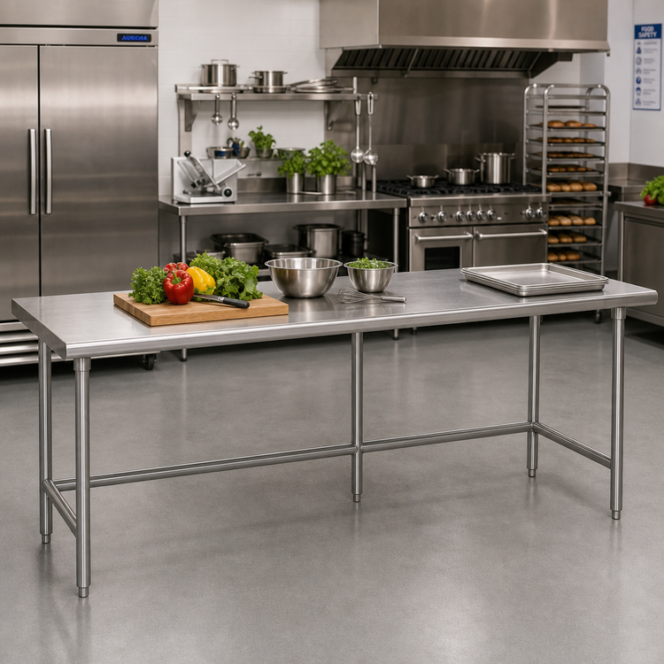 Product image #2 for Advance Tabco 144 Inch x 30 Inch 16 Gauge 304 Stainless Steel Work Table with Galvanized Legs and Crossrails