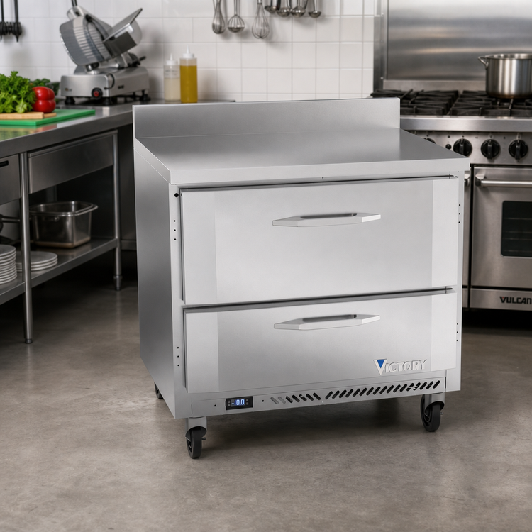 Product image #2 for Victory Refrigeration 36 Inch Worktop Freezer Counter with 2 Drawers, Rear-Mounted Self-Contained Refrigeration