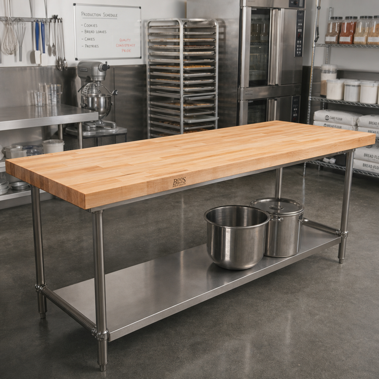 Product image #2 for John Boos Edge Grain Hard Rock Maple Bakers' Work Table Top, 168 x 30 x 2-1/4 Inch, Penetrating Oil Finish