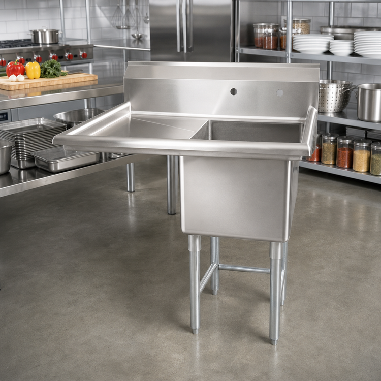 Product image #2 for 1-Compartment Pot Sink with Left Drainboard, 24 x 24 x 14 Bowl, 18 Gauge 304 Stainless Steel