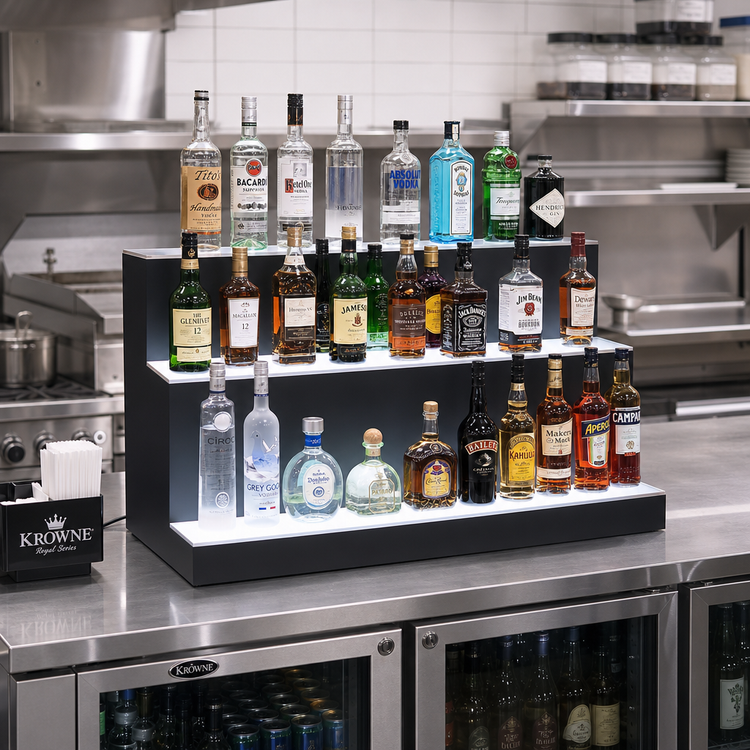 Product image #3 for Krowne Royal Series 3-Tier Lighted Countertop Liquor Display, 42-Inch, Left-Side Cord, 32-Bottle Capacity