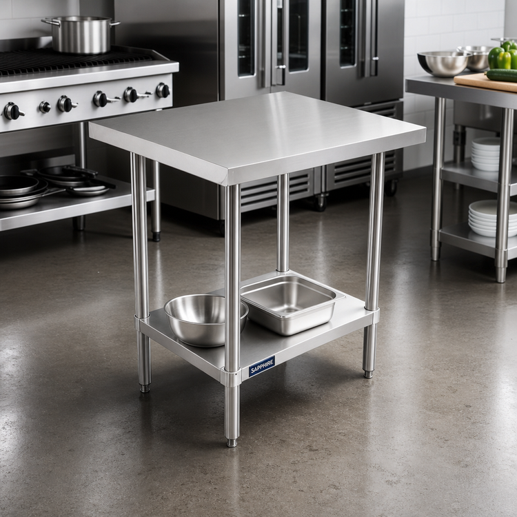 Product image #2 for Sapphire 30 Inch x 18 Inch Stainless Steel Flat Top Work Table with Undershelf