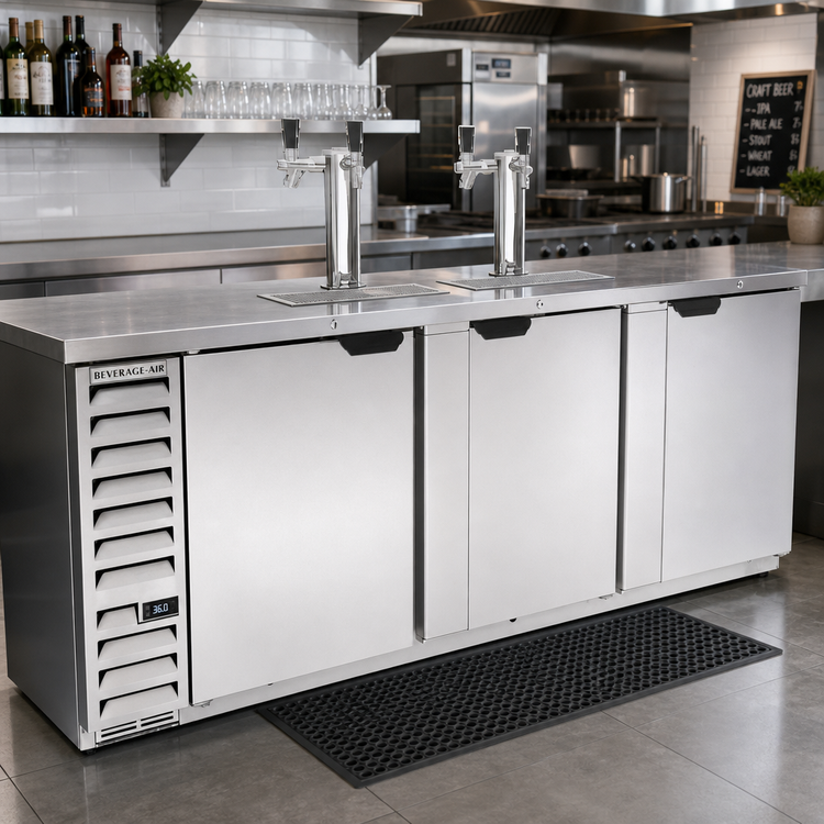 Product image #2 for Beverage-Air DD94HC-S 94-Inch Direct Draw Draft Beer Cooler with 3 Solid Doors, 2 Dual-Faucet Towers, and 5 Half-Barrel Keg Capacity