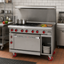 Thumbnail image #2 for American Range Green Flame 48-Inch Gas Range with 24-Inch Manual Griddle, 4 Open Burners, Left Convection Oven, and Right Storage Base