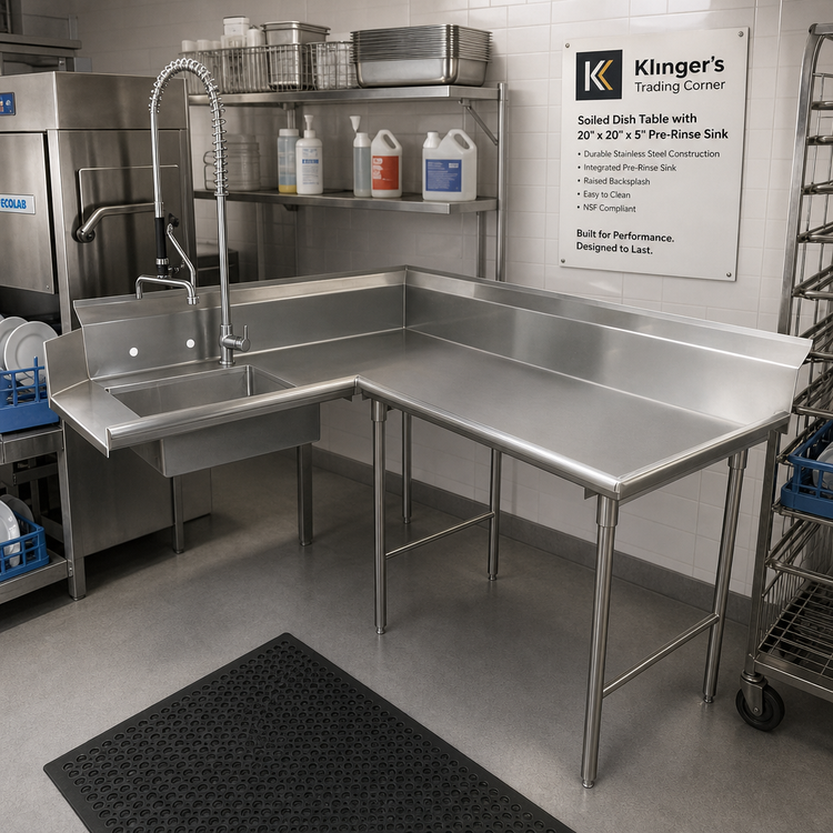 Product image #2 for Klinger's Trading Corner Soiled Dish Table with 20" x 20" x 5" Pre-Rinse Sink