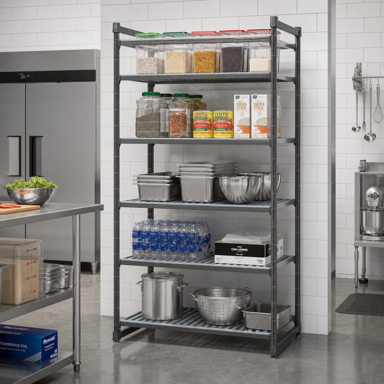Product image #2 for Cambro Camshelving Basics Plus 5-Shelf Vented Stationary Starter Unit, 18 x 60 x 84 Inches, Brushed Graphite