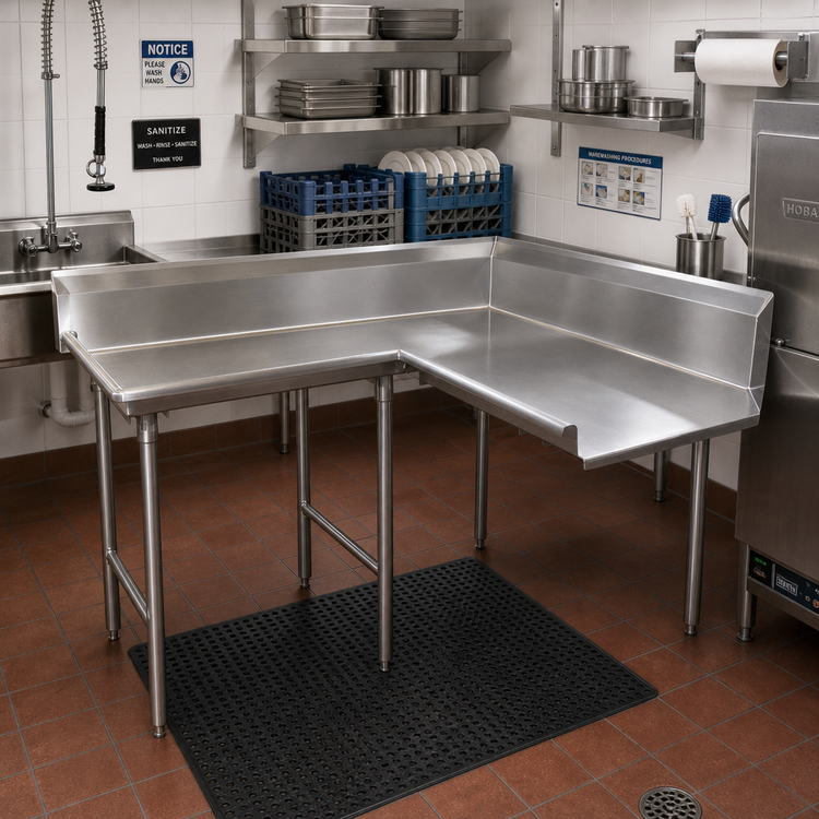 Product image #2 for Advance Tabco Korner Clean L-Shaped Left-Hand Dish Table, 71 Inch, 16-Gauge 304 Stainless Steel