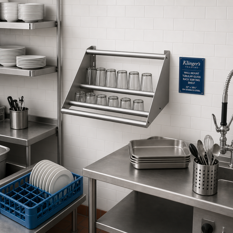 Product image #2 for Klinger's Trading Wall-Mount Tubular Glass Rack Sorting Shelf, 22 x 18-1/2 Inches, 304 Stainless Steel
