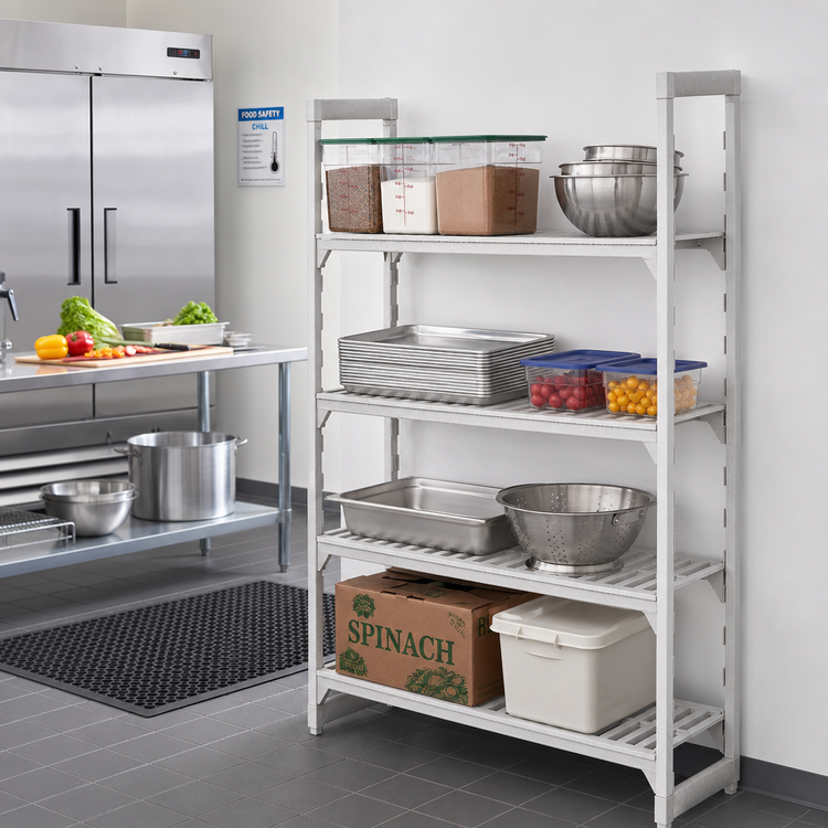 Product image #3 for Cambro Camshelving Premium Stationary 84-Inch High 4-Tier Vented Add-On Polymer Shelving Unit, 42 x 18 Inches, Speckled Gray