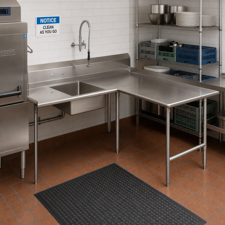 Product image #2 for Pro-Bowl L-Shaped Soiled Dishtable with 20" x 20" x 8" Bowl, 10" Landing Shelf, Right-to-Left, 70" Machine-to-Corner x 108" Corner-to-End