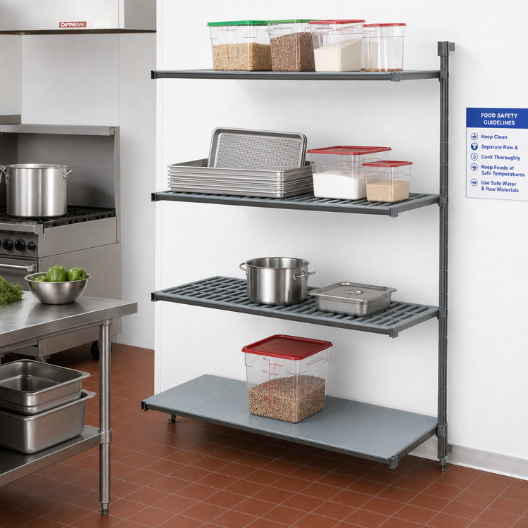 Product image #2 for Cambro Camshelving Basics Plus 4-Tier Add-On Polymer Shelving Unit, 21 x 30 x 84 Inches, Vented and Solid, Brushed Graphite