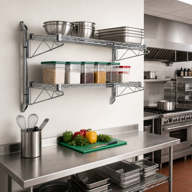Product image #2 for Quantum Cantilever Double Shelf Wall-Mount Wire Shelving Unit, 42 x 14 Inches