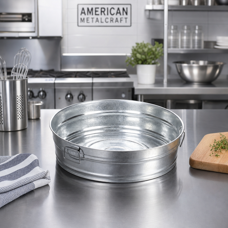 Product image #2 for American Metalcraft Round Galvanized Tin Cooling Tub with Side Handles, 95 oz.