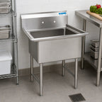 Thumbnail image #2 for BK Resources BKS-1-24-14S 18-Gauge 304 Stainless Steel One-Compartment Sink, 24 x 24 x 14 in Bowl, 9 in Backsplash, Legs, No Drainboards