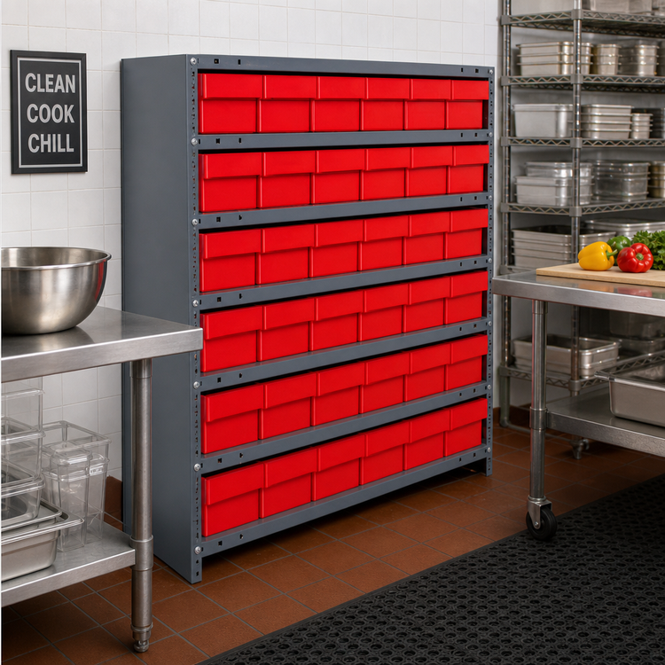 Product image #2 for Quantum Closed Heavy-Duty Wire Shelving Unit with 7 Shelves and 36 Bins, 18 x 36 x 39 Inches