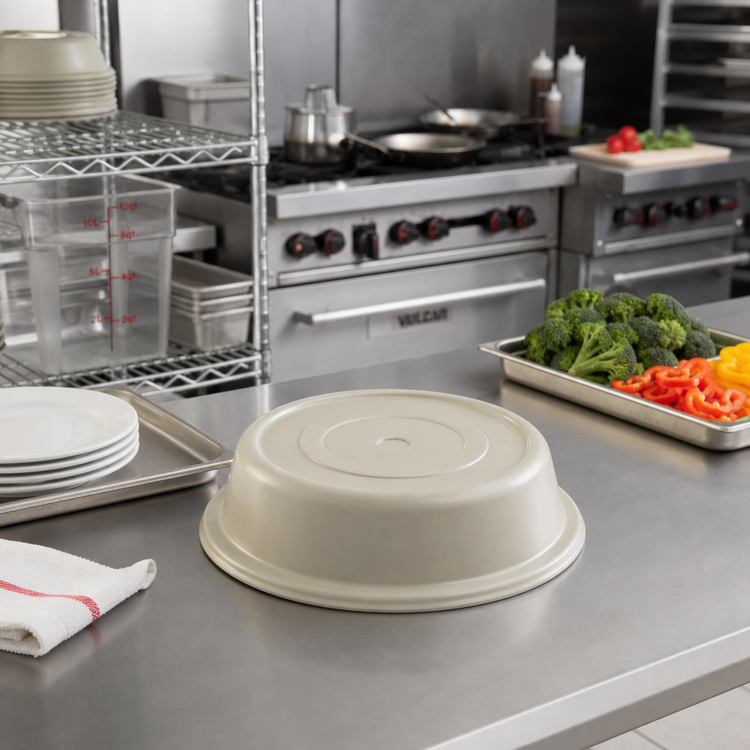 Product image #3 for Cambro Versa Camcover Round Fiberglass Plate Cover, 10-5/16" Inside Diameter, No Vent Hole, Antique Parchment