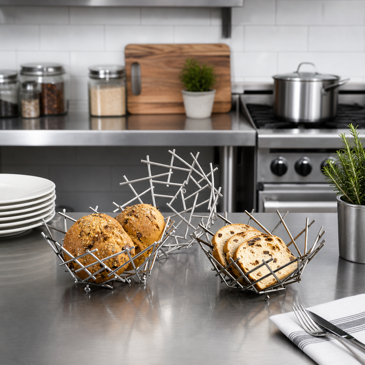 Product image #2 for American Metalcraft Round Chrome-Plated Thatch Serving Basket, 8 Inch Diameter x 3-5/8 Inch H