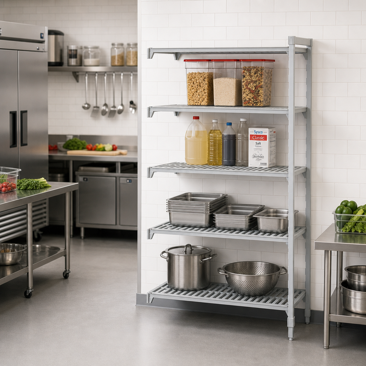 Product image #3 for Cambro Camshelving Premium 24 x 24 x 84 Inch 4-Shelf Vented and Solid Add-On Polymer Shelving Unit