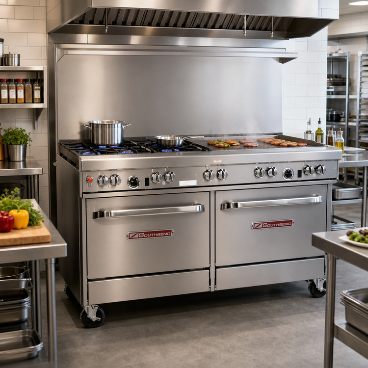 Product image #2 for Southbend Ultimate 4602AA-3T 60" Gas Restaurant Range with 4 Open Burners, 36" Griddle, and 2 Convection Ovens