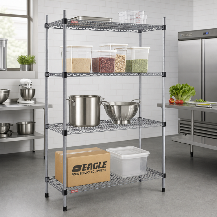 Product image #2 for Eagle Valu-Master Quad-Adjust 4-Tier Wire Shelving Starter Unit, 36 x 18 x 74 Inches, Pewter Gray Epoxy