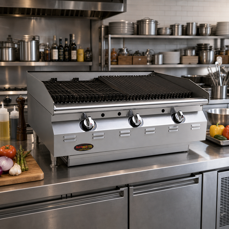 Product image #2 for RedHots Chef Line 36-Inch Natural Gas Countertop Charbroiler, 120,000 BTU