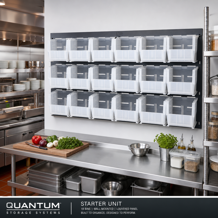 Product image #2 for Quantum Wall-Mounted Louvered Panel Starter Unit with 18 Clear Bins