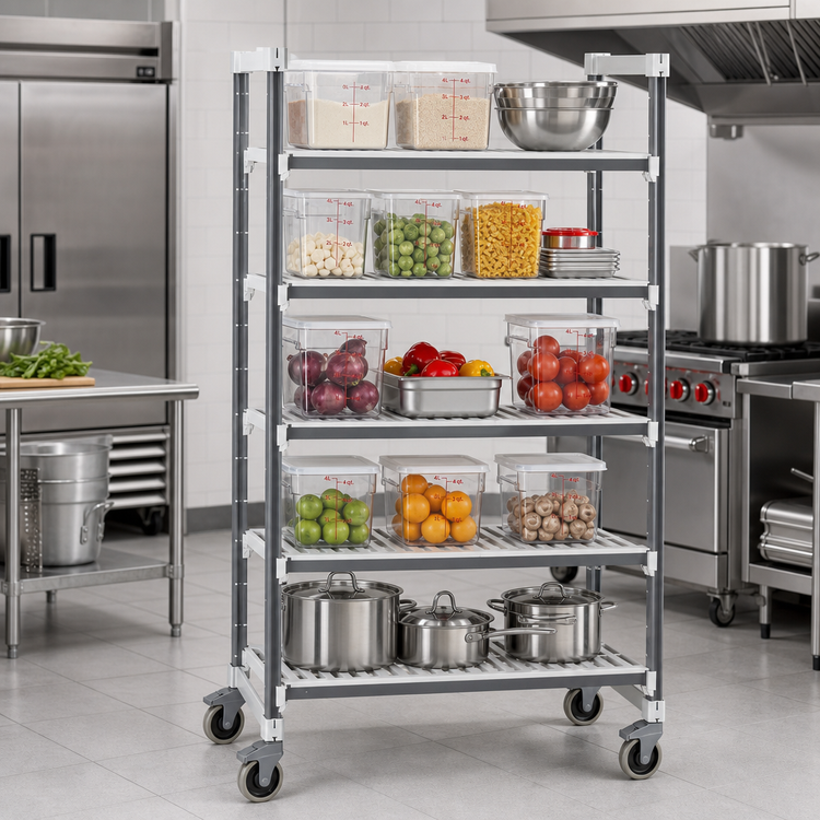 Product image #2 for Cambro Camshelving Elements XTRA 24"W x 36"L x 70-1/4"H 5-Shelf Mobile Starter Shelving Unit, Speckled Gray