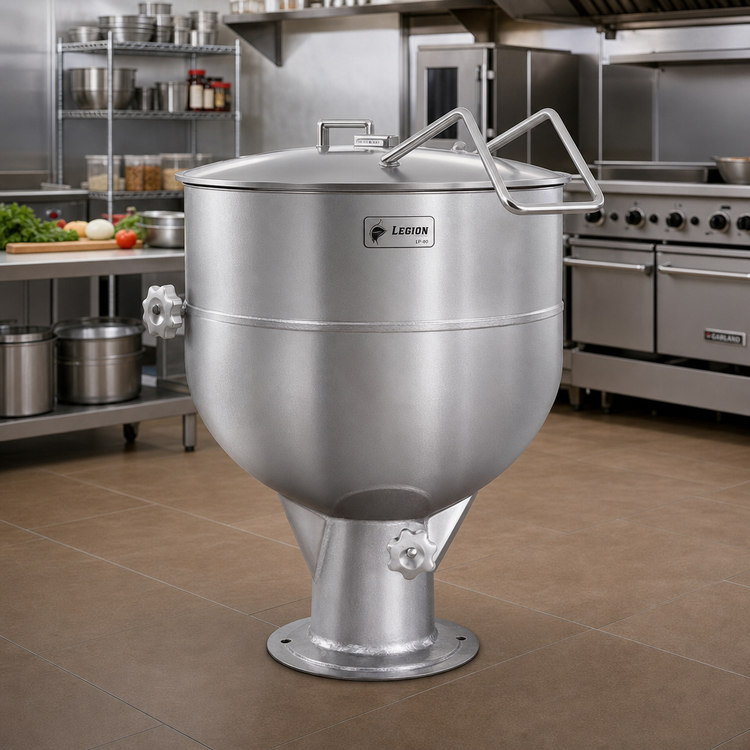 Product image #2 for Legion LP-80 80-Gallon Stationary Direct Steam Kettle, 2/3 Jacketed, Pedestal Base