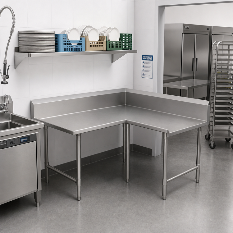 Product image #2 for John Boos Pro-Bowl 60 x 60 Inch L-Shaped Corner Clean Dishtable, Right-to-Left, 16 Gauge Stainless Steel