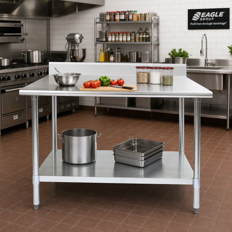 Product image #2 for Eagle Group Budget Series 60 Inch x 36 Inch Work Table with 4-1/2 Inch Backsplash and Galvanized Undershelf