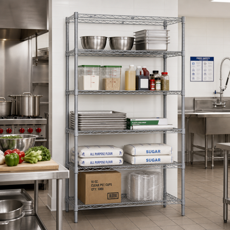 Product image #2 for Valu-Master 5-Tier Stationary Wire Shelving Starter Unit, 48W x 18D x 86H, Pewter Gray Epoxy