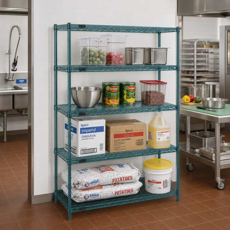 Product image #2 for EagleGard Red-i-Pak 4-Tier Stationary Wire Shelving Unit, 36W x 24D x 63H, Blue-Green Hybrid Epoxy Finish