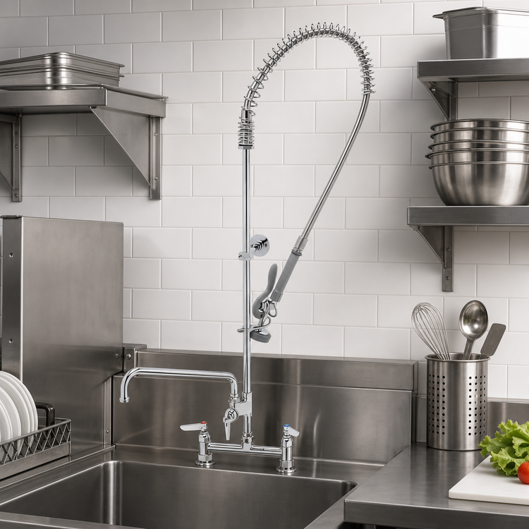 Product image #2 for EasyInstall Deck Mount Pre-Rinse Unit with 12-Inch Add-On Faucet and 44-Inch Stainless Steel Hose