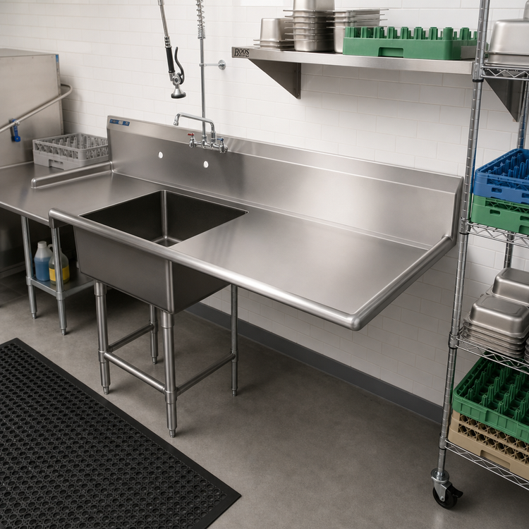 Product image #2 for John Boos 60-Inch Straight Soiled Undercounter Stainless Steel Dishtable with Left-to-Right Operation and Pre-Rinse Sink