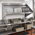Thumbnail image #2 for 63-Inch Wall-Mounted Solid Slanted Dish Table Rack Shelf, Left Drip Tube, 304 Stainless Steel