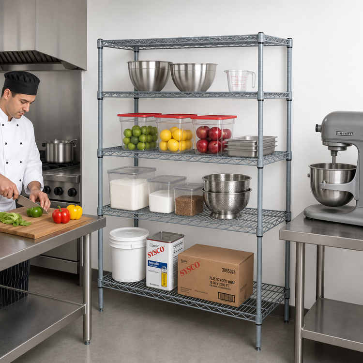 Product image #2 for Quantum 42-Inch Wide x 14-Inch Deep x 54-Inch High Wire Shelving Starter Kit with 4 Shelves, Gray Epoxy Finish
