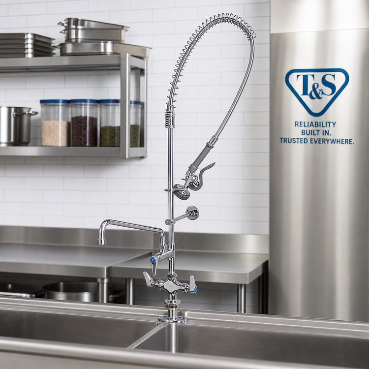 Product image #2 for T&S Brass EasyInstall Single-Hole Deck-Mount Pre-Rinse Unit with 12-Inch Add-On Faucet