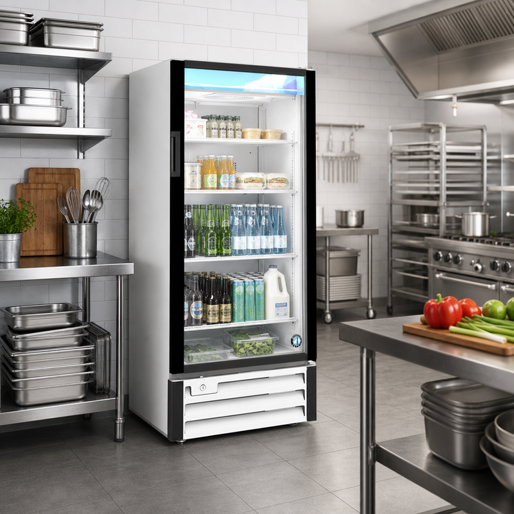 Product image #2 for Hoshizaki RM-10-HC-WHT 1-Section Reach-In Glass Door Merchandiser Refrigerator, 8.75 Cu. Ft., Bottom-Mount, White