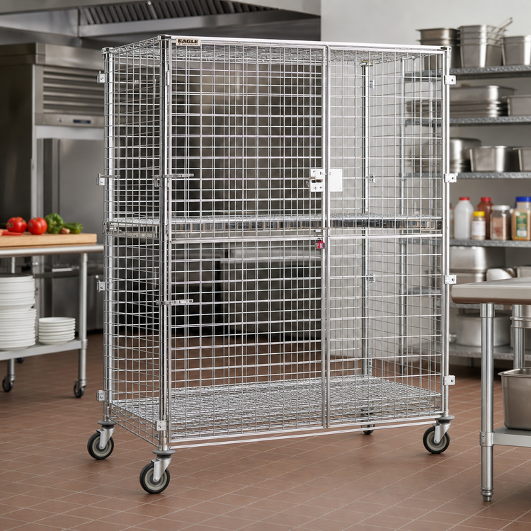 Product image #2 for Eagle Group QuadTruss Mobile Wire Security Cage with Dual Locking Doors, Chrome-Plated, 63-1/4 x 27-1/4 x 69 Inches