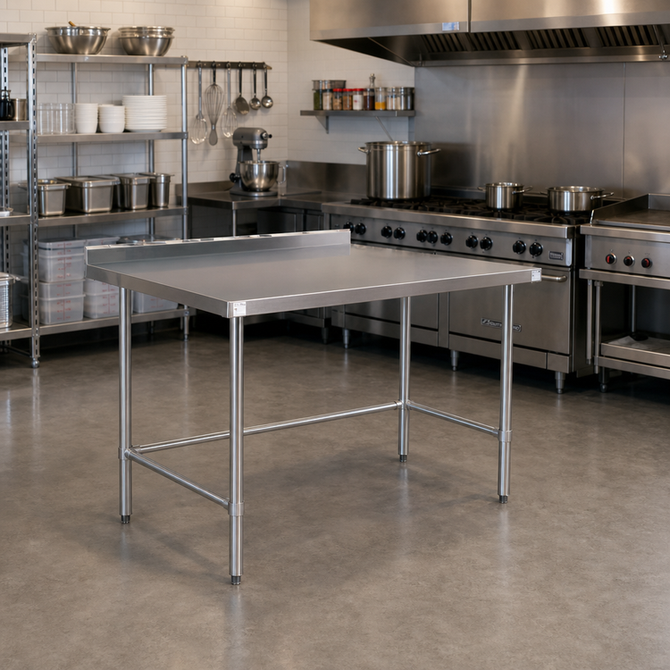 Product image #2 for Klinger's Trading 84-Inch Stainless Steel Open Base Work Table with 2-Inch Rear Up-Turn