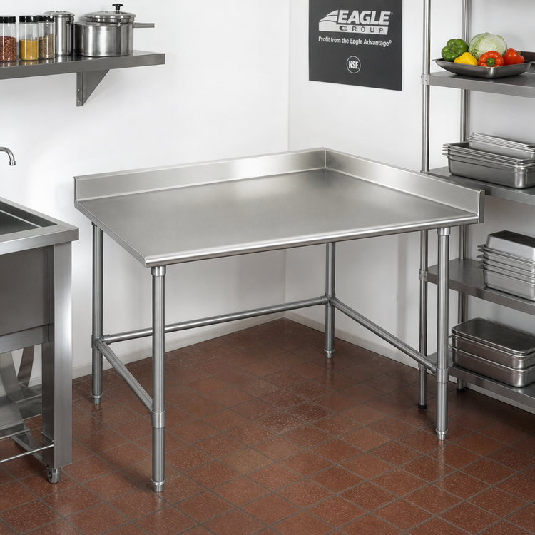 Product image #2 for Eagle Deluxe Series 30-Inch x 30-Inch Stainless Steel Corner Work Table with 4-1/2-Inch Backsplash and Galvanized Tubular Base
