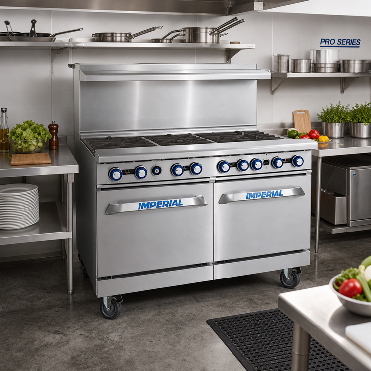 Product image #2 for Imperial Pro Series 60-Inch Gas Restaurant Range with 5 Open Burners, 5 Step-Up Open Burners, Convection Oven, and Standard Oven