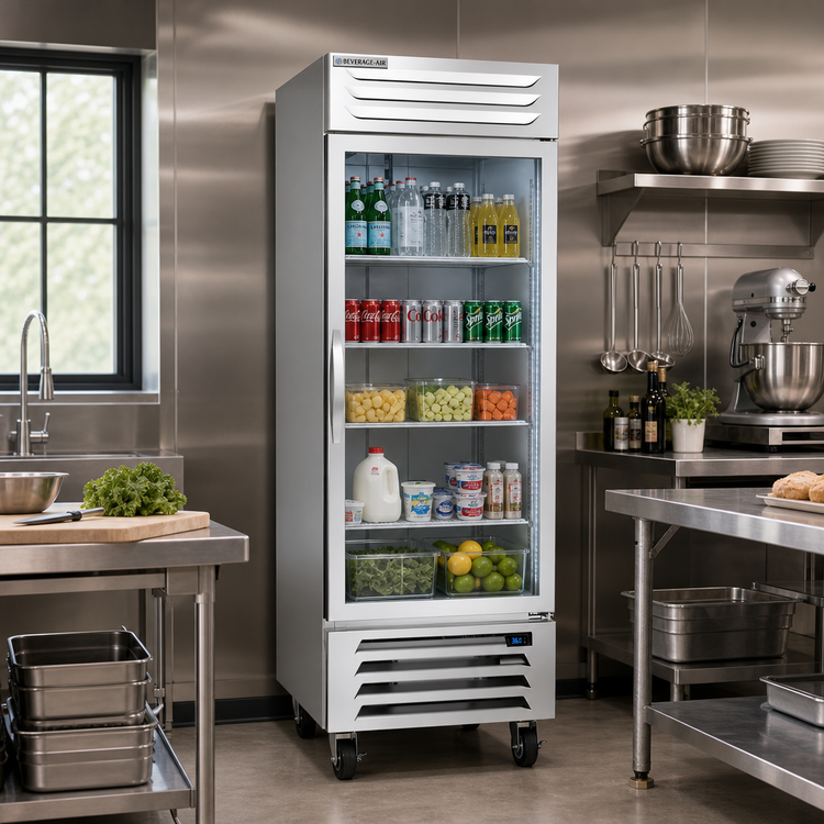 Product image #2 for Beverage-Air Vista® Series One-Section Reach-In Refrigerator with Glass Door, 25.97 Cu. Ft., Bottom-Mounted Self-Contained