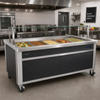 Thumbnail image #2 for Dinex DineXpress DXP5HCI 5-Pan Mobile Hot & Ice-Cooled Cold Food Serving Counter, 74 in, Stainless Steel