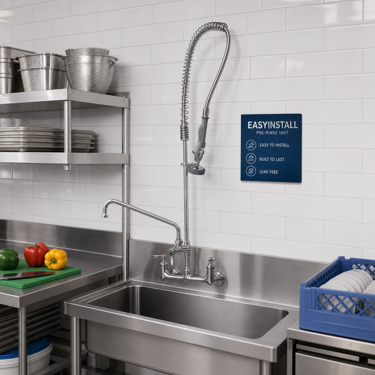 Product image #2 for EasyInstall Wall Mount Pre-Rinse Unit with Add-On Faucet and 6 Inch Swing Nozzle